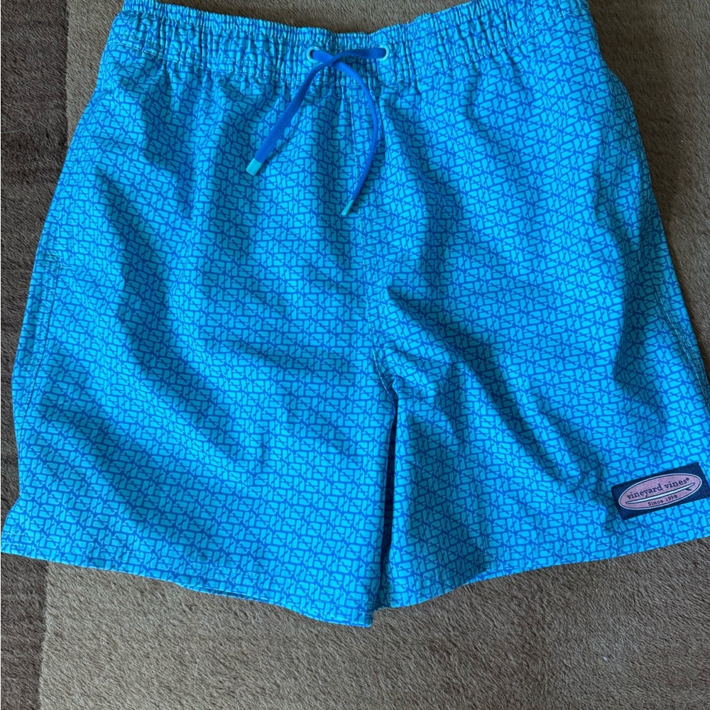 Vineyard Vines Teal Patterned Swim Trunks